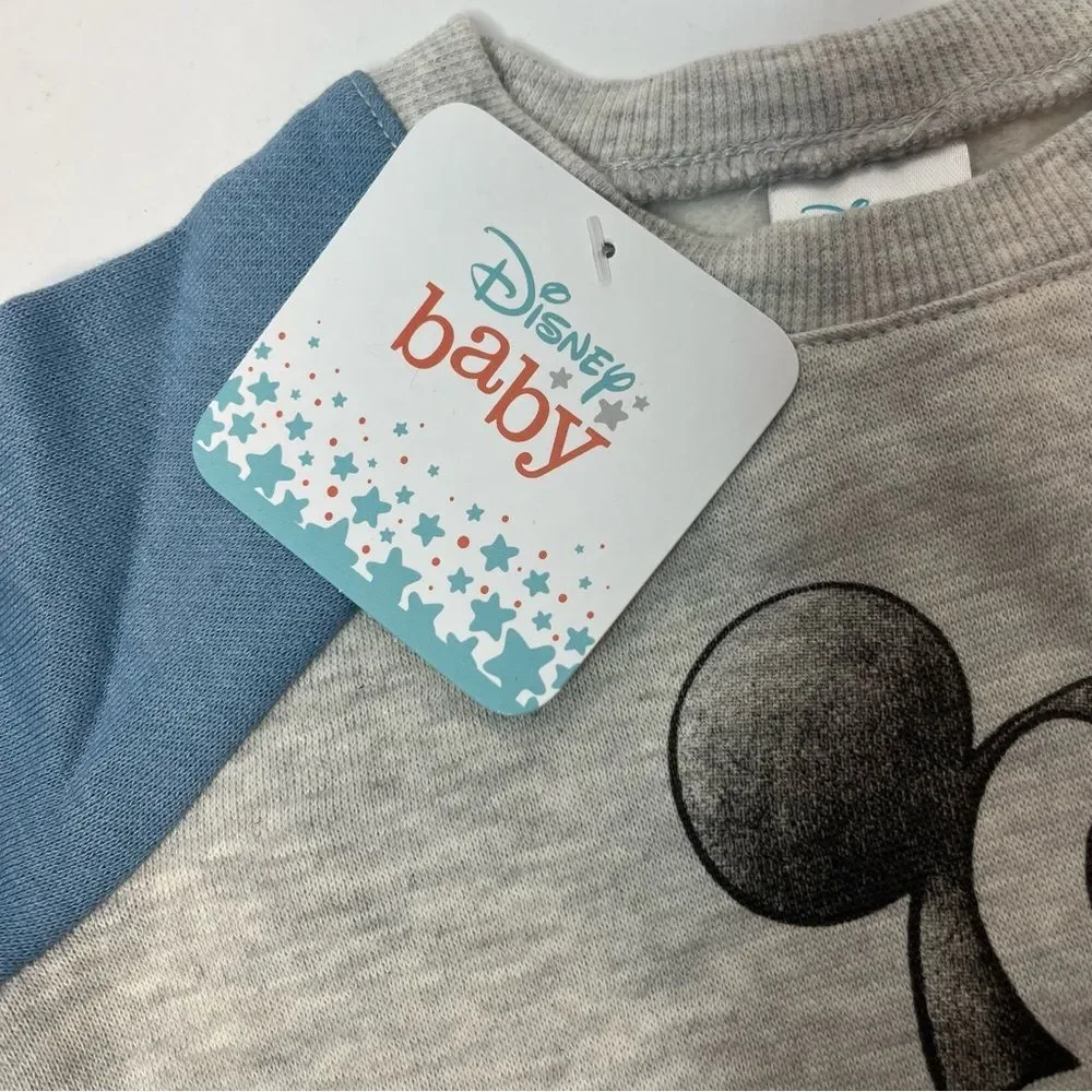 Disney Baby Mickey Mouse & Friends Graphic Sweatshirt & Bottom Gray 12M New!